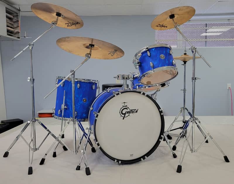 Gretsch Catalina Club 20/12/14 Drum Kit – Blue Satin Flame – Complete Turn-Key Set w/ Zildjian Cymbals – Barely Used image 1
