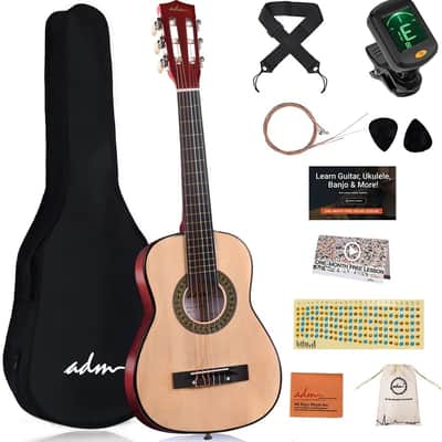 ADM Beginner Acoustic Classical Guitar 30 Inch Nylon Strings Wooden Guitar Bundle Kit for Kid Boy Girl Student Youth Guitarra Online Lessons with Gig Bag, Strap, Tuner, Extra String, Pick,Natural image 1