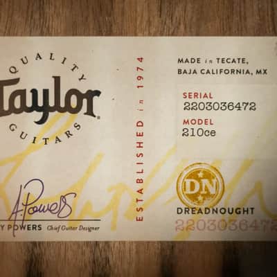 Taylor 210ce Dreadnought Acoustic/Electric Guitar with Gig Bag image 15