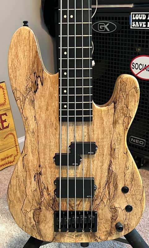 Ladny Guitars Custom Handbuilt P/MM 5 String Ash/spalted/maple/wenge P Bass 2022 Spalted Maple 1/“ top image 1