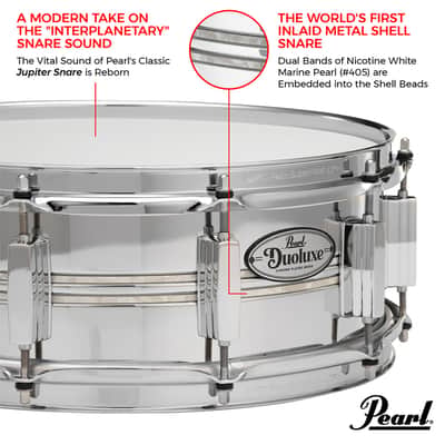 Pearl DuoLuxe 14"x6.5" Chrome Over Brass Snare Drum w/Nicotine White Inlays image 1