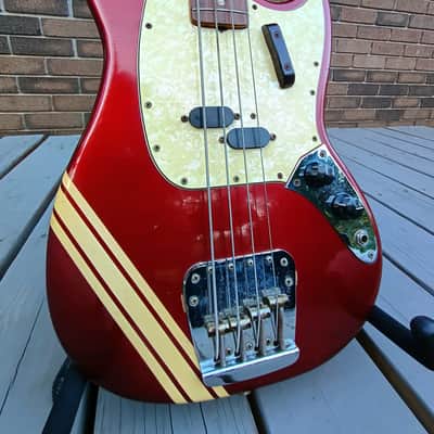 Rare 1968-1970 Fender Mustang Bass Competition Stripe Candy Apple Red w/Matching Headstock Lollipop image 6