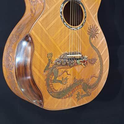 Blueberry Handmade Baritone Acoustic Guitar Dragon Motif image 7