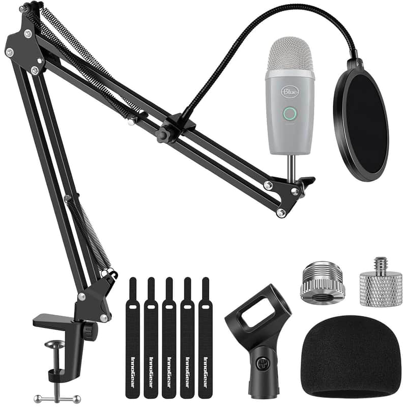 Microphone Stand, Adjustable Mic Stand Set For Nano Suspension Boom Scissor Arm Stand With 5/8" To 3/8" Screw, 5/8" To 1/4 Screw, Nano Mic Windscreen And Dual Layered Mic Pop Filter image 1