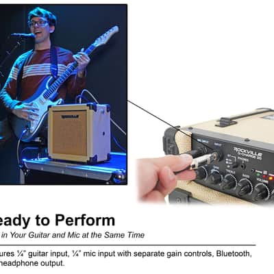 Rockville G-CHARGE 20 BEIGE Rechargeable Guitar Amplifier Spring Reverb+Mic Input image 6