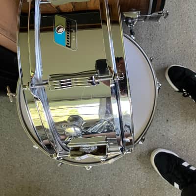 Ludwig L-600 S/L Series 5x14" 8-Lug Wood Snare Drum with Rounded Blue/Olive Badge 1984 - 1988 - Chrome image 4