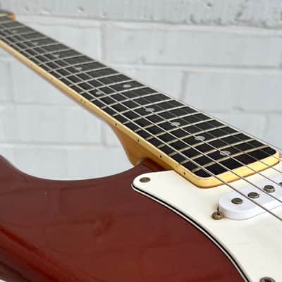 ULTRA RARE 1978 Greco ORDER MADE (Fretboard BINDING, 12" Radius Fretboard = GIBSON FEEL, Chunky D-Shape Neck) SE-600 Super Sounds (Burgundy Mist / Candy Apple Red Metallic + Matching Headstock) ... Maxon Excel PU-100 CLONE pickups + ORIGINAL HARD CASE image 3