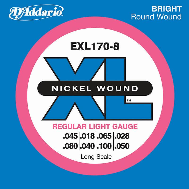 D'Addario EXL170-8 8-String Nickel Wound Bass Guitar Strings Light 32-130 Long Scale Standard image 1