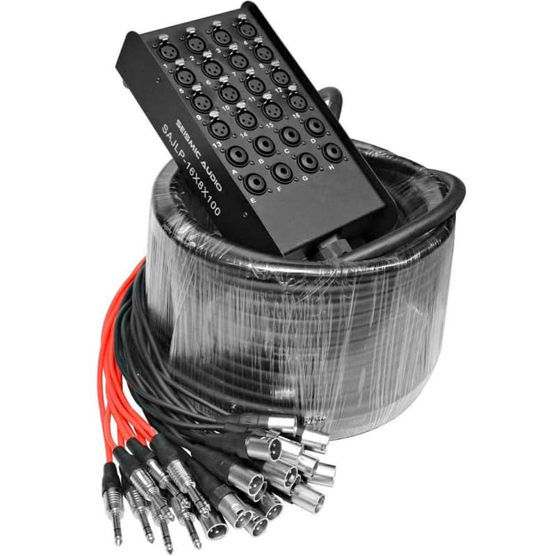 SAJLP-16x8x100 - 16 Channel 100 Foot XLR Low Profile Snake Cable with TRS Returns image 1