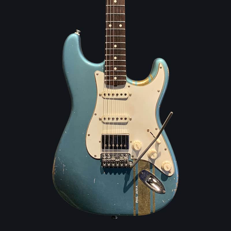 Made to Order - FRANCHIN Mercury guitar Paul Audia Signature - Lake Placid Blue / Sherwood Green / Candy Apple Red - Gold Racing Stripe Relic Aged 100% Nitro Lacquer Stratocaster-Strat-S-Style Made in Italy image 1