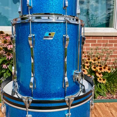 1970s Ludwig Mach 5 Pro Beat Drum Set Blue Sparkle 24/12/13/16 image 15