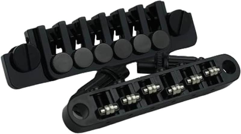 LP Guitar Tune-O-Matic Roller Saddle Bridge GM005 + Vintage TP-6 Tailpiece Stop Bar Lock Combo Replacement Compatible with Les Paul LP 6 Strings Electric Guitar, Black