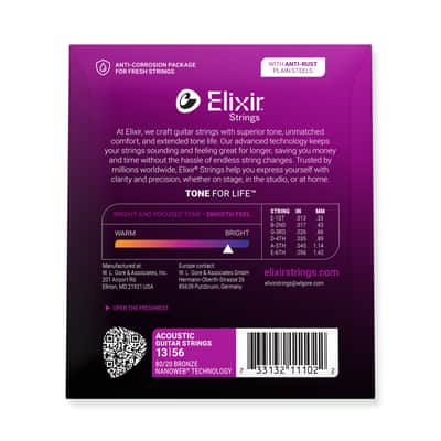 Elixir Nanoweb 80/20 Bronze 13-56 Acoustic Guitar Strings [11102] image 4