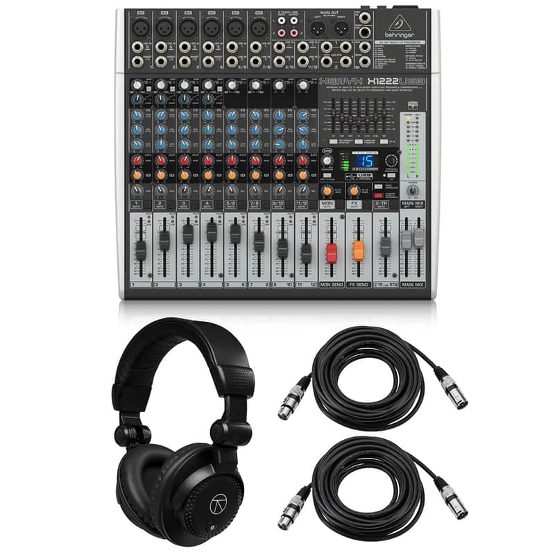 Behringer XENYX X1222USB Premium Analog 16-Input Mixer with Multi-FX and USB/Audio Interface, Bundle with TAPH100 Headphones and 2x XLR Cable image 1