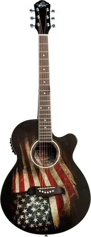 Oscar Schmidt Acoustic Electric Guitar - USA Flag - OG10CEFLAG image 1