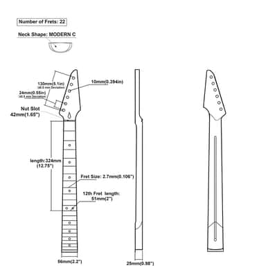 22-fret Yellowish Matte Electric Guitar Neck TL Canadian Maple Electric Guitar Neck, Cow Bone Nut image 5