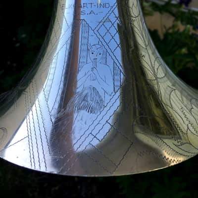 " DAPPER PAN " SUMMER DEAL CONN 44H TROMBONE 1936 SERVICED GIG READY ORG SILVER PAN VOCABELL CONNQUEROR HAND POLISH SILVER 98% HAND ENGRAVED UNIQUE PAN MUSTACHE FACE image 17