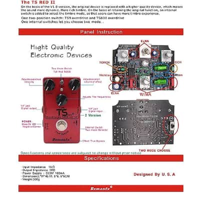 DemonFx Ts Red II Overdrive Electric Guitar Effect Pedal image 8