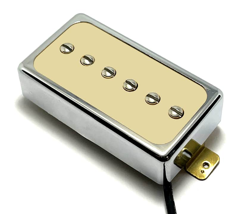 Dragonfire H90 BRIDGE Pickup ~ Humbucker Sized / Cased P90 Performance, Chrome Ring w/ Cream Inlay image 1