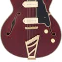 D'Angelico Deluxe Ss Fully Hollow Single Cutaway Satin Trans Wine