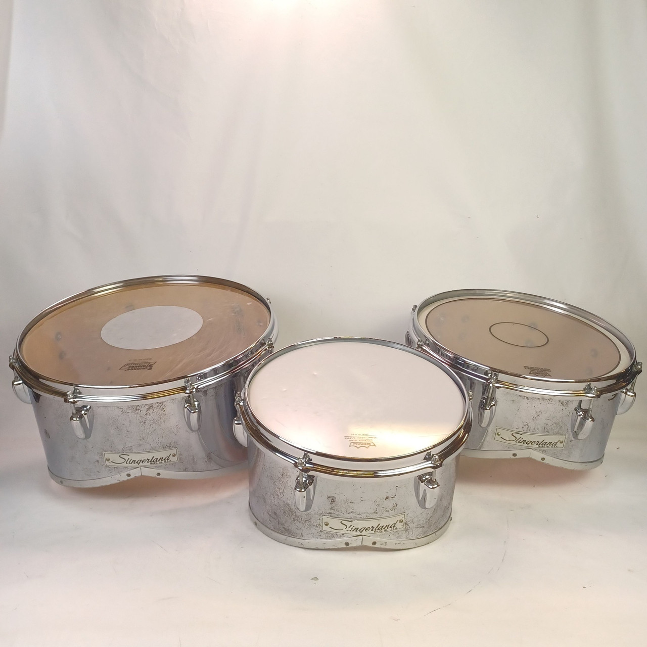 Slingerland 12,14,16"#592 Cut-A-Way Trio Tom Drums COW Chrome-Wood Vintage70s US — main photograph