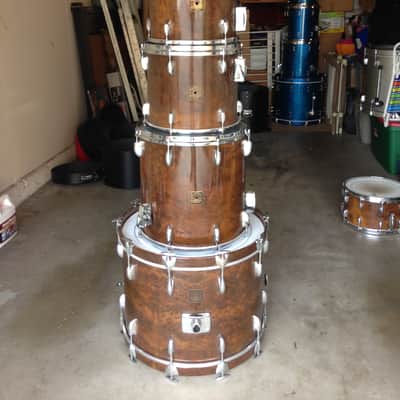 Last Price Drop 1980s Gretsch Square Badge Drum Set: 5-Ply Jasper Centennial Shells Walnut Burl image 1