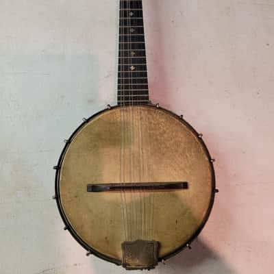 C. Bruno & Son Mandolin Banjo Vintage 8 string original 17 bracket Circa 1910 - 1920 - Original friction tuners, Original Calf skin head, 8 string, 17 brackets, straight neck, fair condition with wear consistent with age image 1