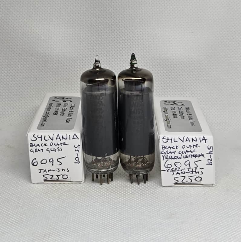 Sylvania JAN 6095/6AQ5W Black Plate Gray Glass Perfectly Matched Pair NOS 6AQ5 EL90 image 1