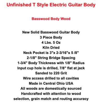 Tobacco Burst Basswood T-style guitar body - USA! image 12