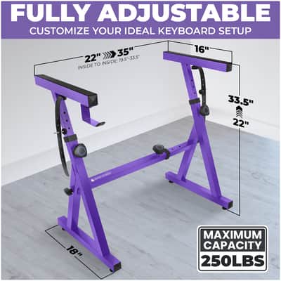 Liquid Stands Z-Style Adjustable Height Piano Keyboard Stand with Straps & Headphone Hook- Fits 54-88 Key Electric Pianos (Purple) image 2