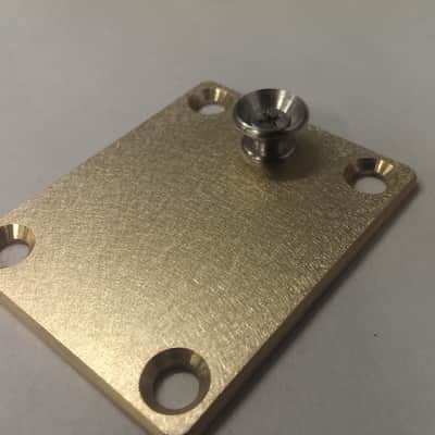 KGC Brass Neck Plate with Strap Button for 4 Bolt Neck, Fender etc image 3