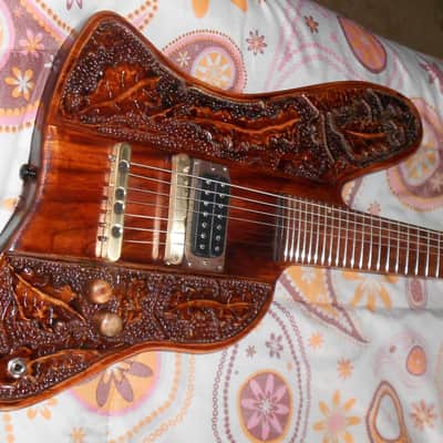 carved and hand painted , 7 strings firebird st guitar/bass ,aged  old cedar,neck thru, preorder now image 6