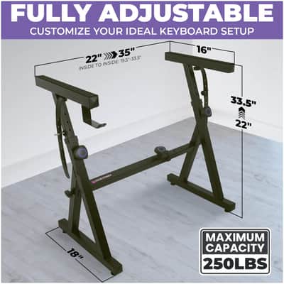 Liquid Stands Dual Piano Keyboard Stand with 2nd Tier - Adjustable Z-Style 2-Tier Heavy-Duty Stand for Synths and Electric Keyboards - Fits 54-88 Key Pianos image 3