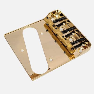 Telecaster Tele Guitar Bridge Compensated Brass Saddles Cut-Down Sides, Gold image 1