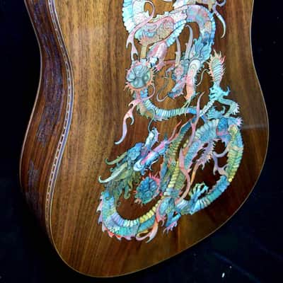 Blueberry Handmade Dreadnought Acoustic Guitar Dragon Motif Built to Order image 1