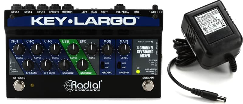 Radial Key-Largo Keyboard Mixer with Balanced DI Outs  Bundle with Radial R15DC-US Radial and Tonebone 15VDC Power Supply image 1