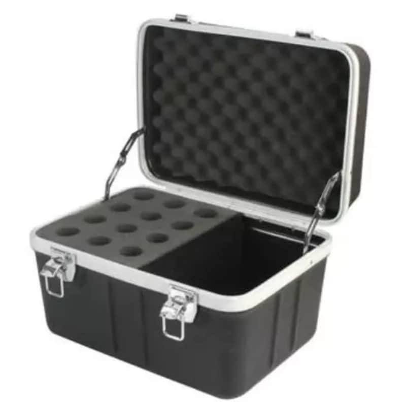 12-Microphone Carrying Case | Portable ABS Flight Box with Foam Inserts for Mic and Instrument Storage – Road-Ready Protection image 1
