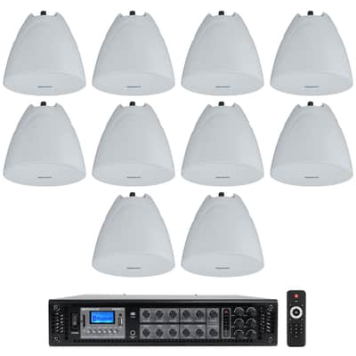 Rockville RCS350-6 Commercial Amp+10 White 5.25" Pendant Speakers For Restaurant image 19