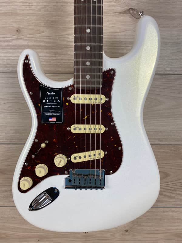 Fender American Ultra Stratocaster Left-Hand Guitar, Rosewood Fingerboard, Arctic Pearl image 1