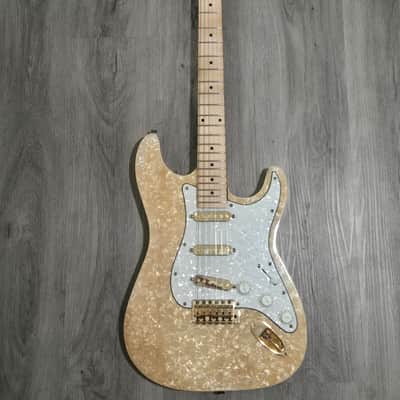 Custom Stratocaster Style Electric Guitar Moto- Pearloid Top And Gold Hardware image 1