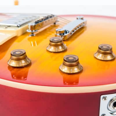 Vintage V100 Reissued Electric Guitar Left Hand - Cherry Sunburst (LV100CS) image 6