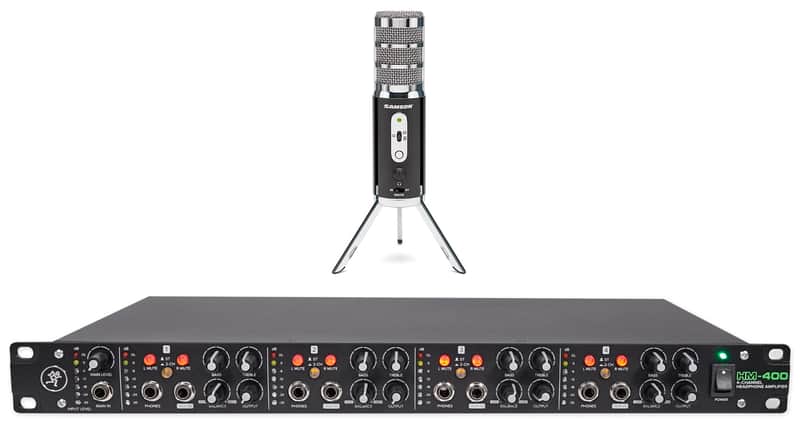 Mackie HM-400 Pro Rackmount 4-Channel Headphone Amplifier+Samson Microphone image 1