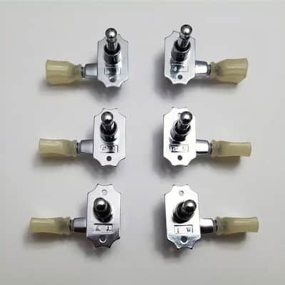 Kluson Revolution Locking Tuners 3x3 Pearloid keystone button - Chrome KRGL-3-CP image 2