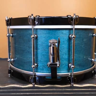 Kings Custom Drums 14x7" Maple Turquoise Snare w/ Wood Hoops image 4
