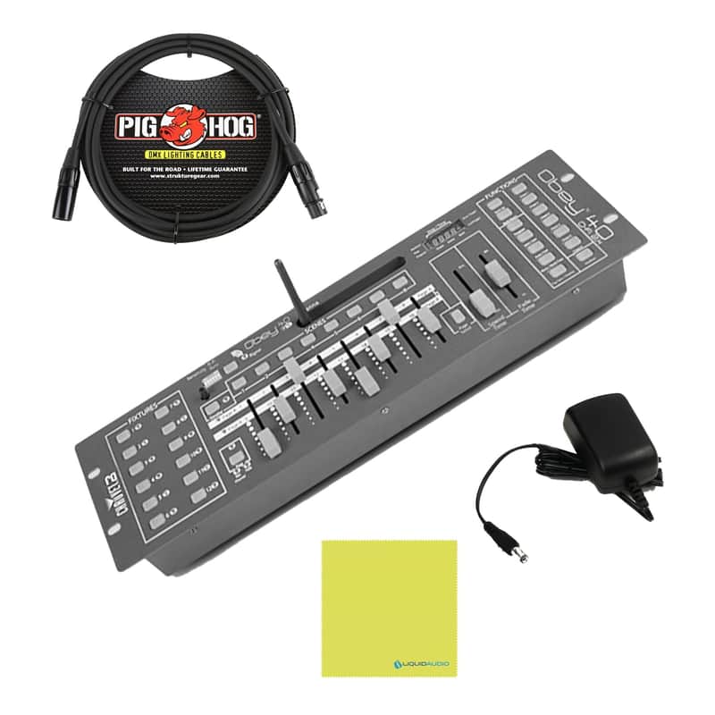 Pig Hog Chauvet Obey 40 D-Fi 2.4 Wireless DMX Lighting Controller Bundle w/ PHDMX10 Lighting Cable and Liquid Audio Polishing Cloth