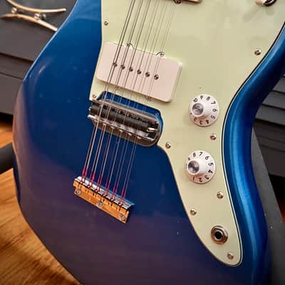 Squier Electric XII Lake Placid Blue w/Waterslide Baritone Rubber Bridge Conversion, Fender 12 String Paranormal image 8