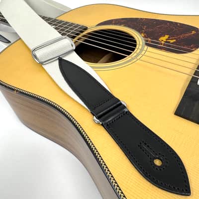 Walker & Williams H-47 Vintage Series Classic White Woven Teardrop Strap With Black Leather Ends image 2