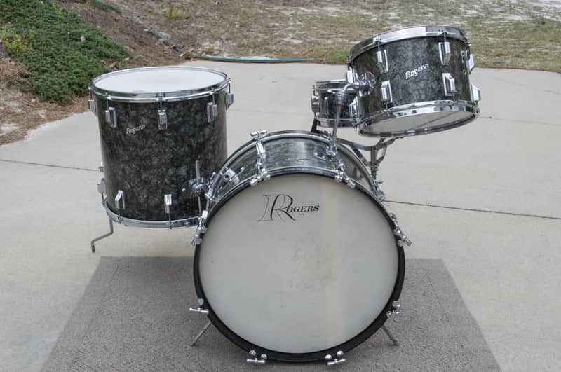Vintage 60's Rogers Black Diamond Pearl Drum Set Matching Snare image 1