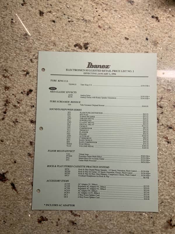 Vintage 1996 Ibanez Electronics Suggested Retail Price List! image 1