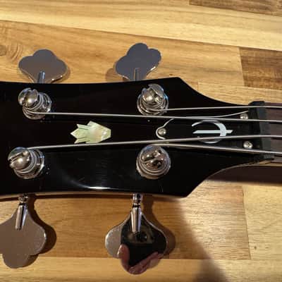 1997 Epiphone Rivoli Bass – Ebony Black Semi-Hollow, Cream Binding, Excellent Condition + Custom Strap & New Case image 24